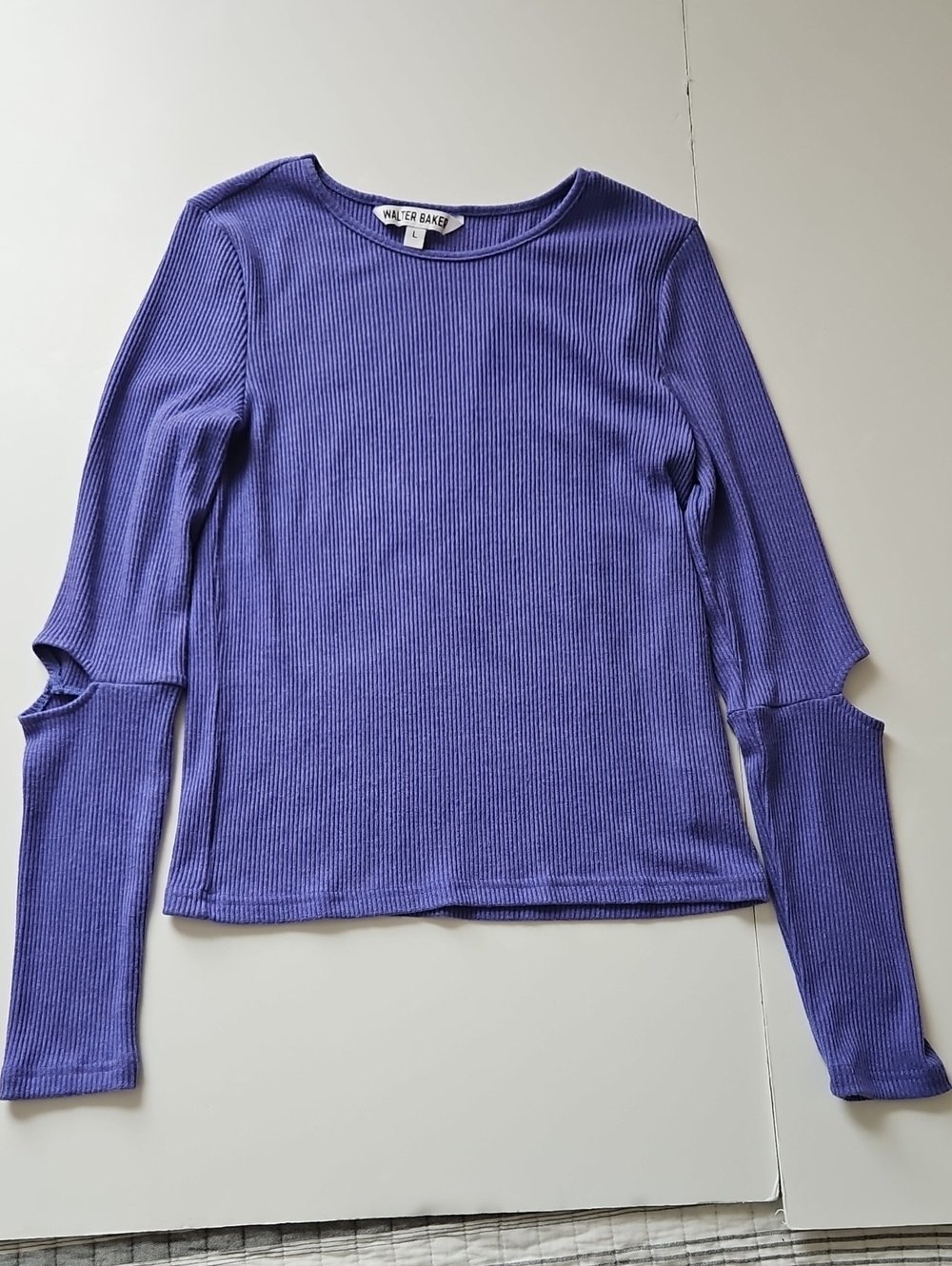 Walter Baker Ribbed Cutout Long Sleeve Top Purple LG Stretchy Retro